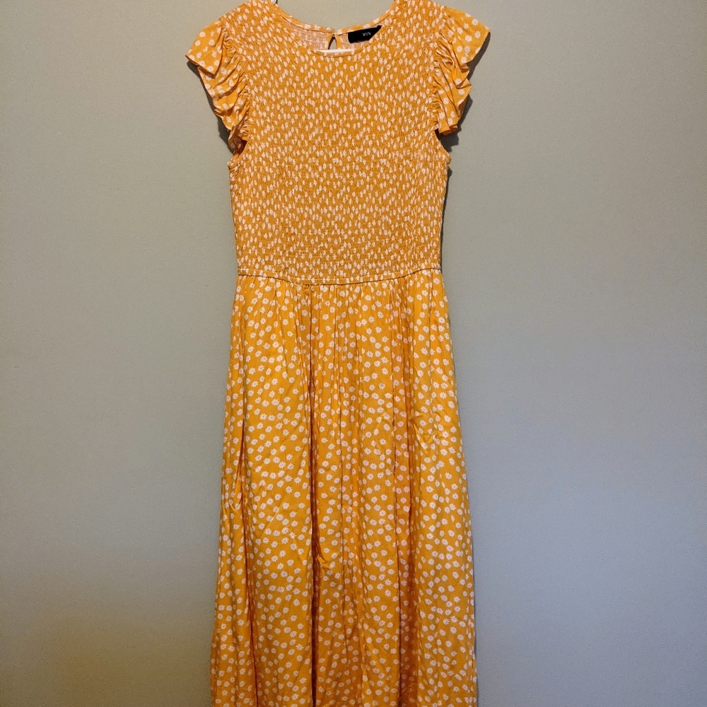 Women Floral Print Dress Ruffles Cap Sleeves